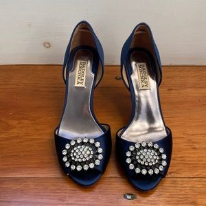 Badgley Mischka blue satin and rhinestone heels